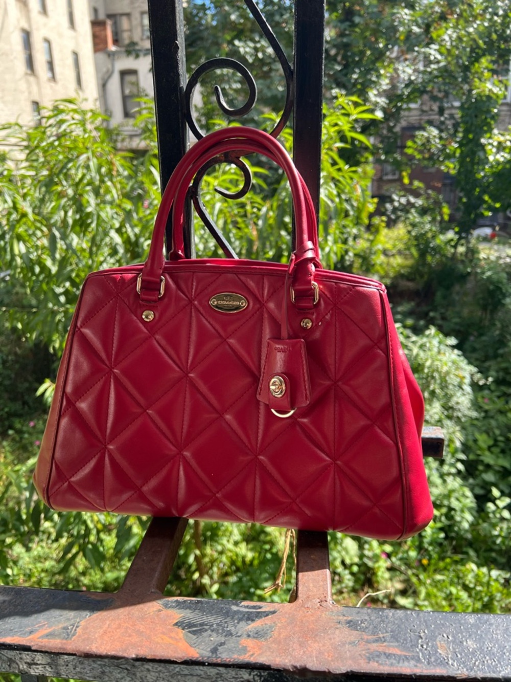 COACH Red Quilted Leather Margot Carryall Bag F36679